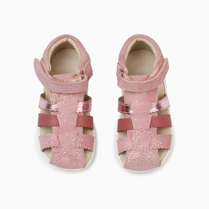 Single Strap Trio Kids Leather Sandals - Glitter Pink