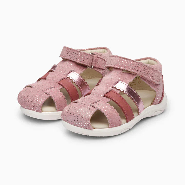 Single Strap Trio Kids Leather Sandals - Glitter Pink