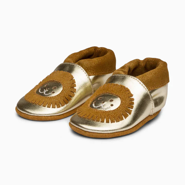Lion Leather Baby Shoe - Gold and Brown