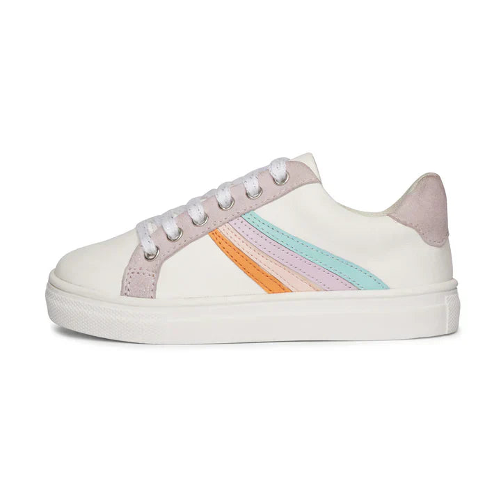 Rainbow Splash Kids Leather Sneakers - White & Red