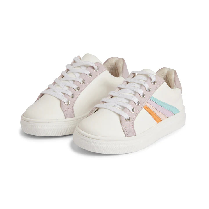 Rainbow Splash Kids Leather Sneakers - White & Red