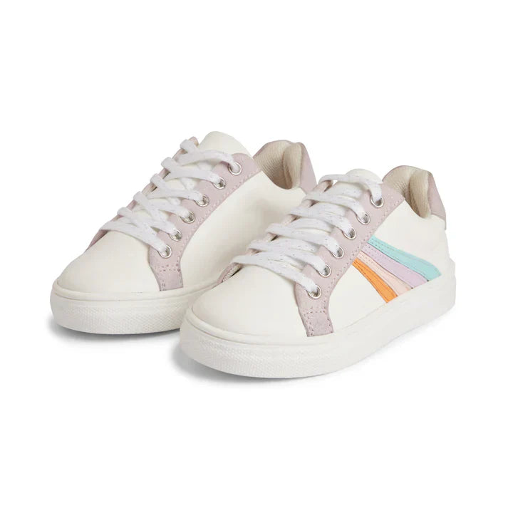 Rainbow Splash Kids Leather Sneakers - White & Red