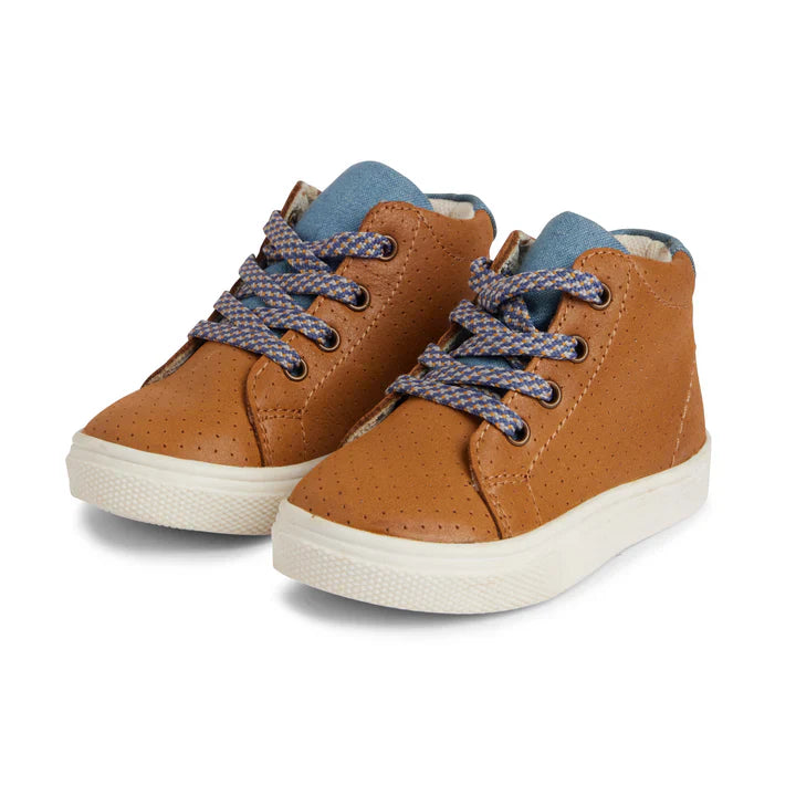 Leather Kids Sneakers - Tan Brown