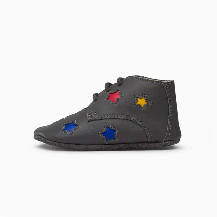 Stars Leather Baby Shoe - White and grey