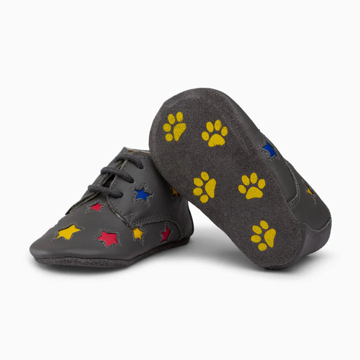 Stars Leather Baby Shoe - White and grey