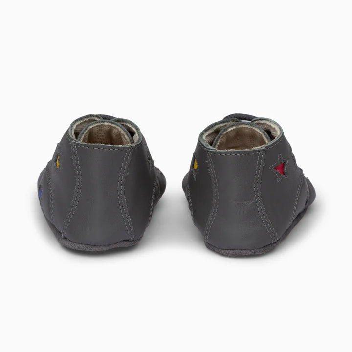 Stars Leather Baby Shoe - White and grey