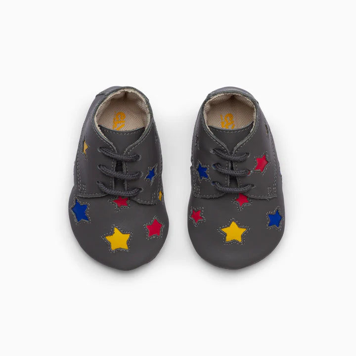 Stars Leather Baby Shoe - White and grey