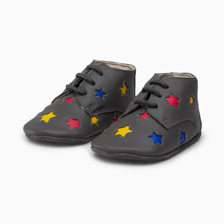 Stars Leather Baby Shoe - White and grey