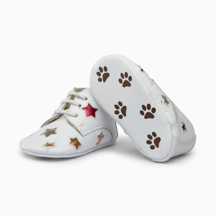 Stars Leather Baby Shoe - White and grey