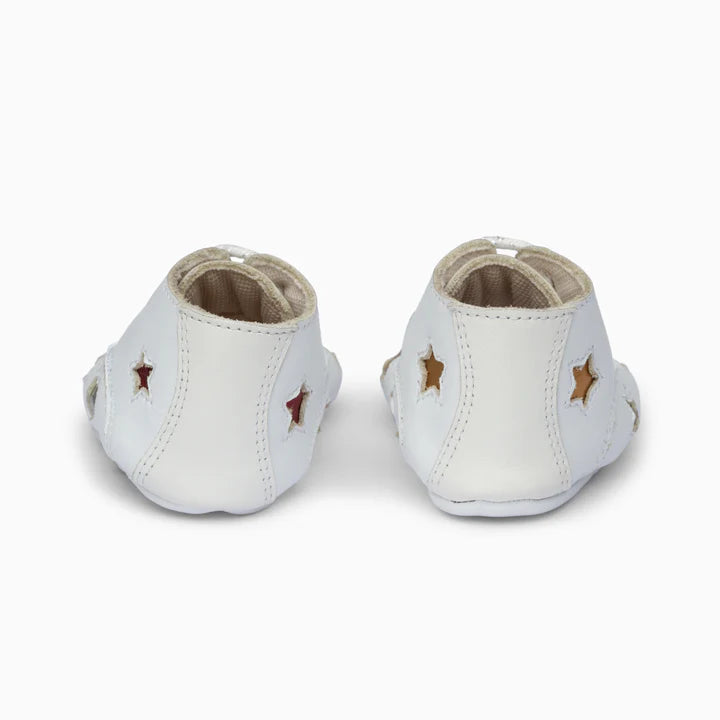 Stars Leather Baby Shoe - White and grey