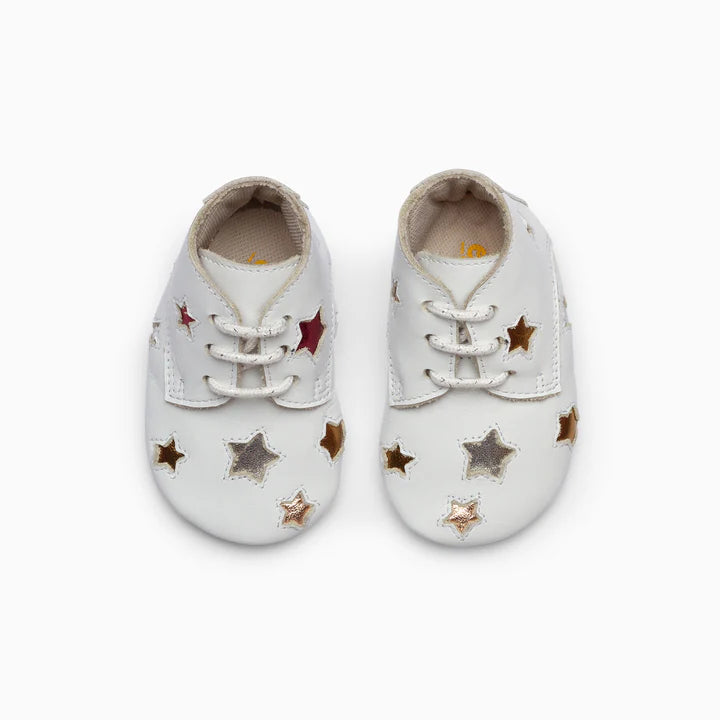 Stars Leather Baby Shoe - White and grey