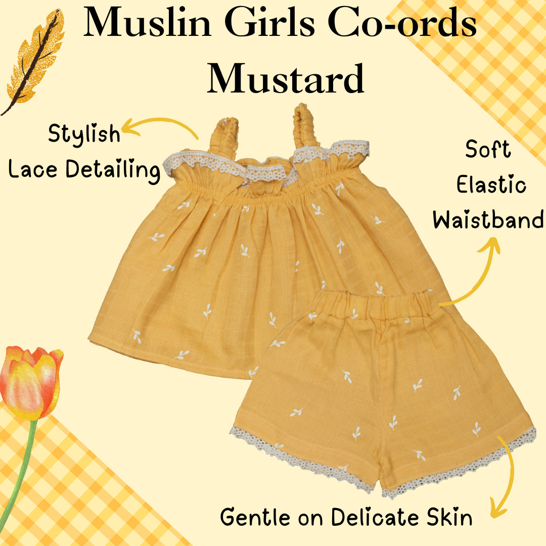 Muslin Girls Co-ords - Mustard