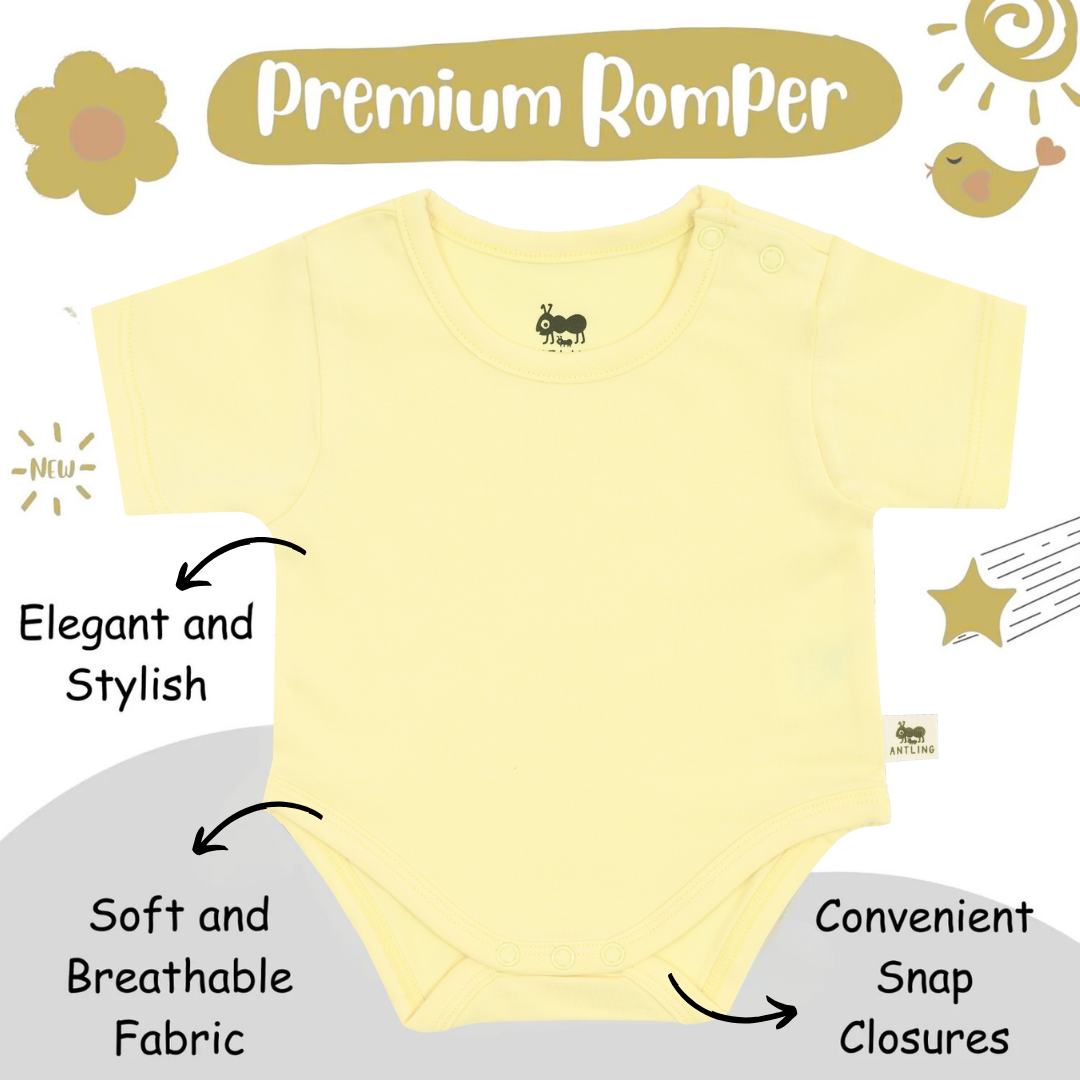 Premium Baby Unisex Cotton Half Sleeve Romper - Buttercup