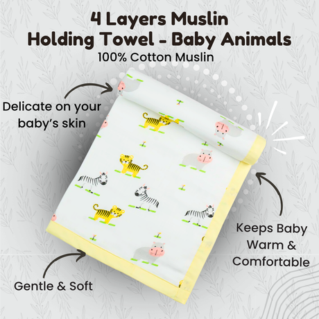 4 Layers Muslin Holding Towel - Baby Animals