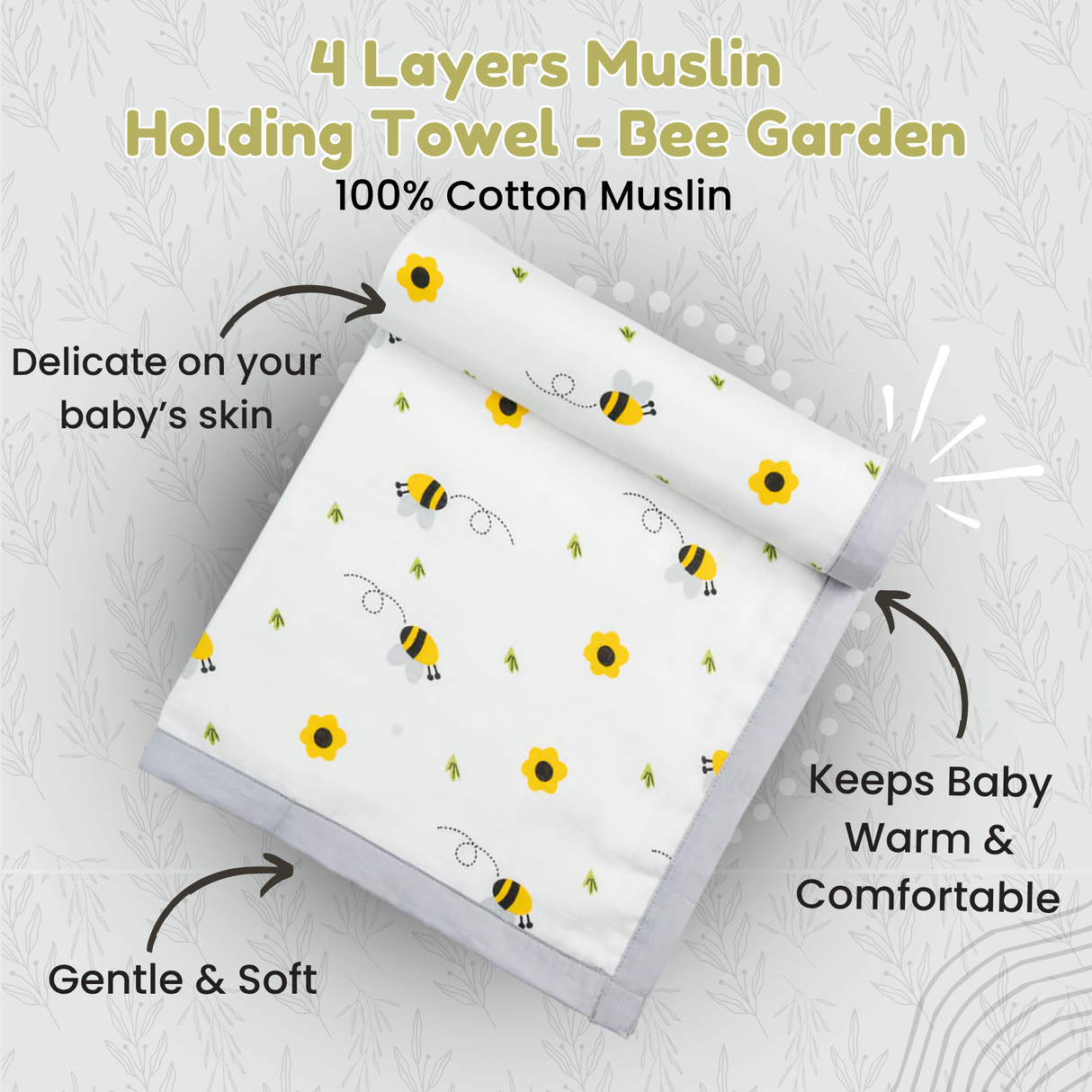 4 Layers Muslin Holding Towel - Bee Garden
