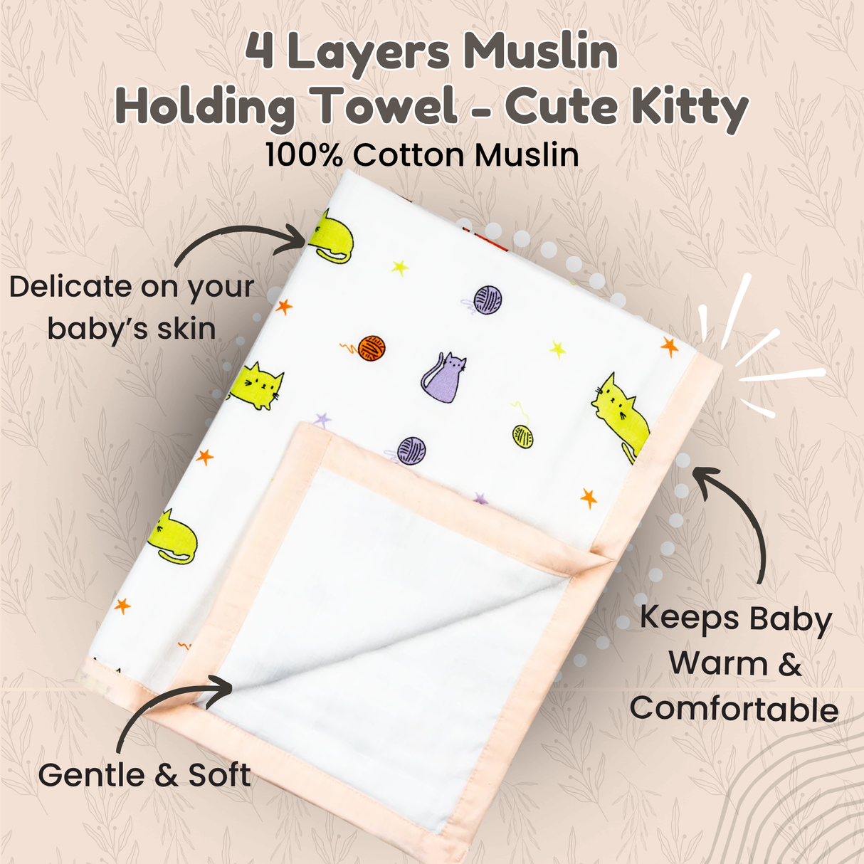 4 Layers Muslin Holding Towel - Cute Kitty