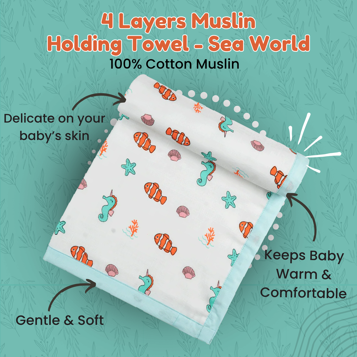 4 Layers Muslin Holding Towel - Sea World
