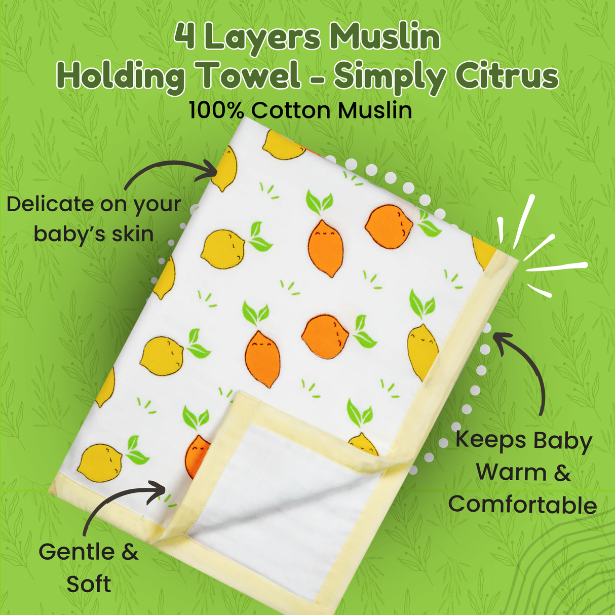 4 Layers Muslin Holding Towel - Simply Citrus