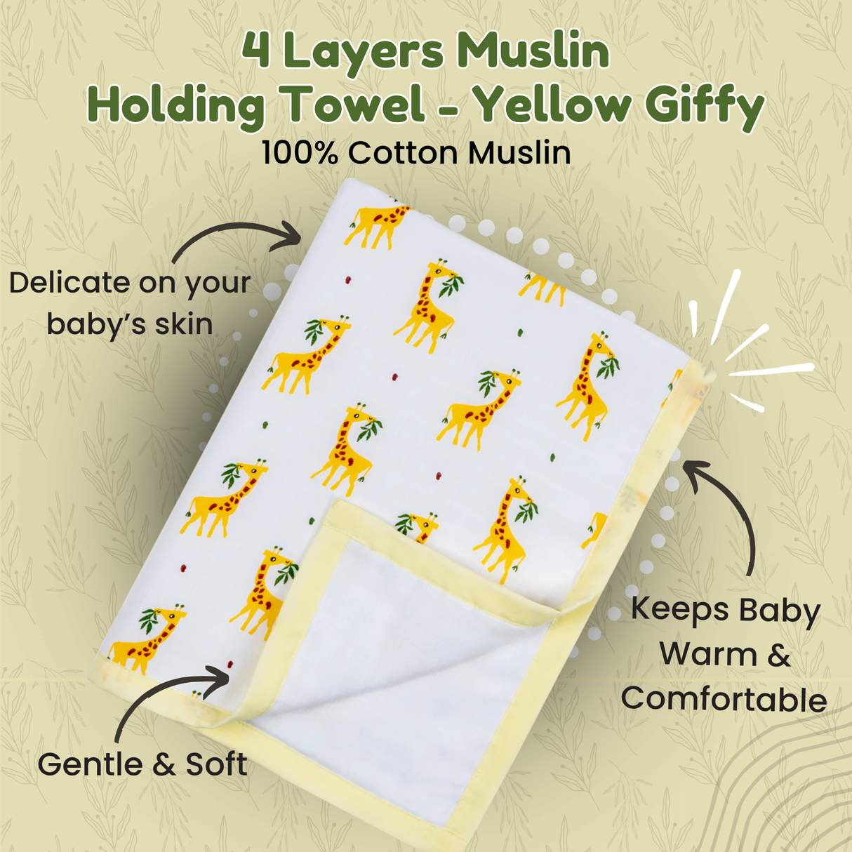4 Layers Muslin Holding Towel - Yellow Giffy