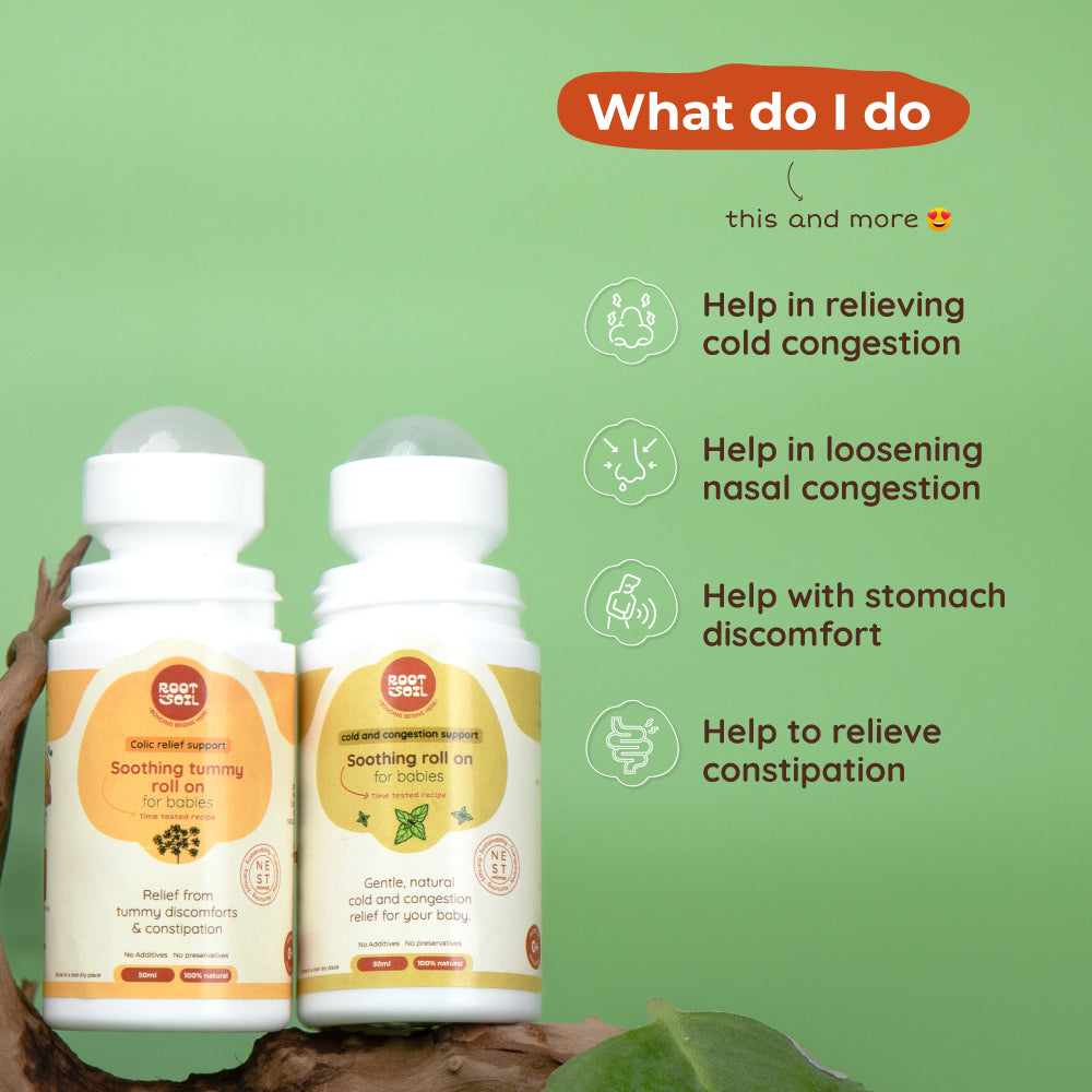Instant Relief Combo for Babies - Colic relief tummy roll-on + Calm and comforting roll-on