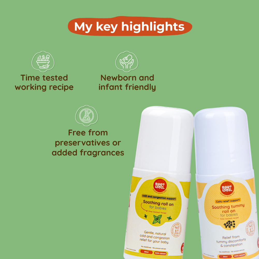Instant Relief Combo for Babies - Colic relief tummy roll-on + Calm and comforting roll-on