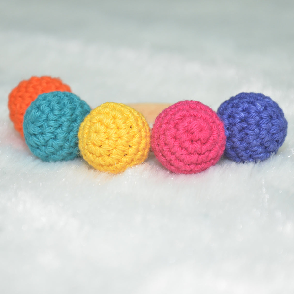 Handmade Crochet Teething Ring Rattle - Multicolor