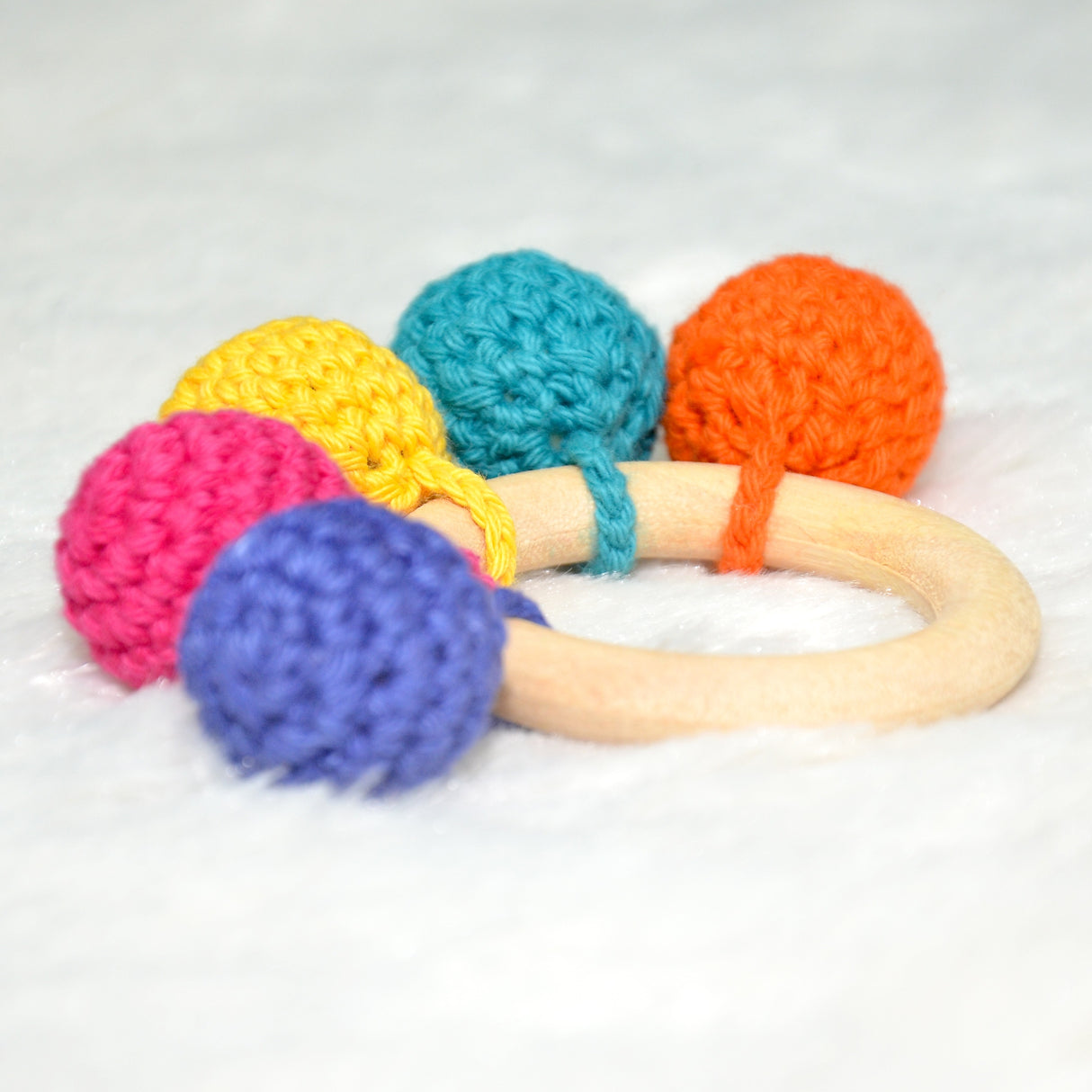 Handmade Crochet Teething Ring Rattle - Multicolor