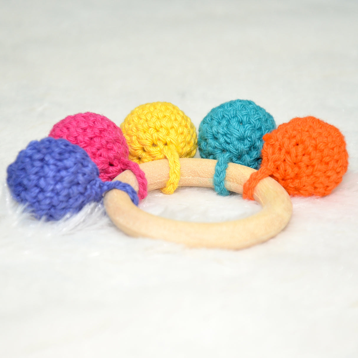 Handmade Crochet Teething Ring Rattle - Multicolor