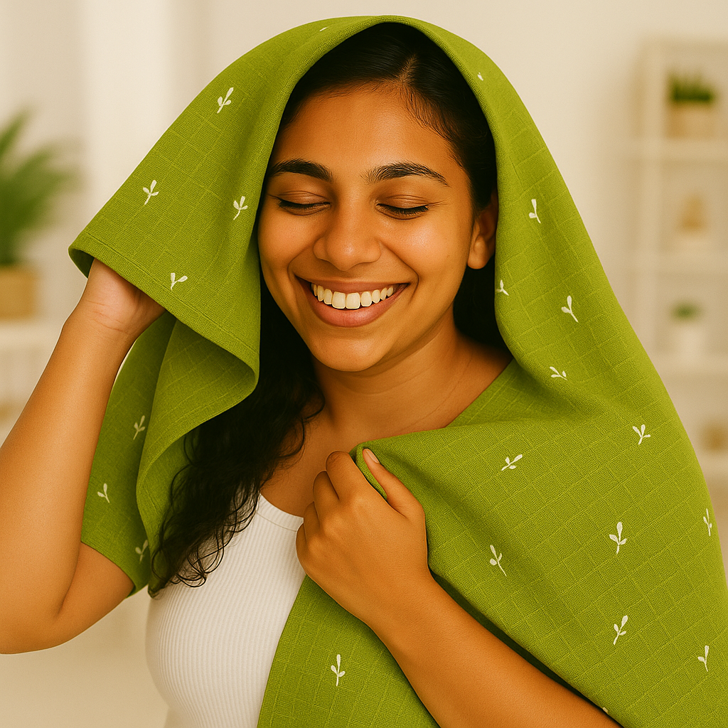 2 Layers Muslin Towel for Moms - Chartreuse Green