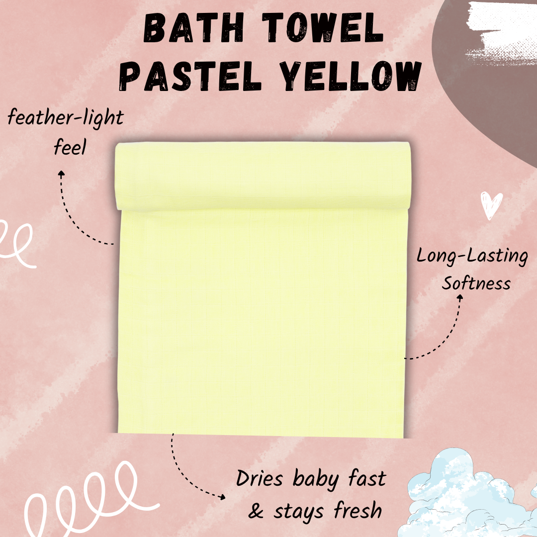Muslin Baby Bath Towel - Pastel Yellow