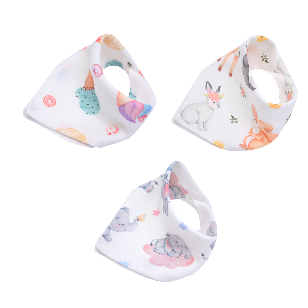 Premium Muslin Bib cum Wash Cloth (2 layers) - Pack of 3 prints