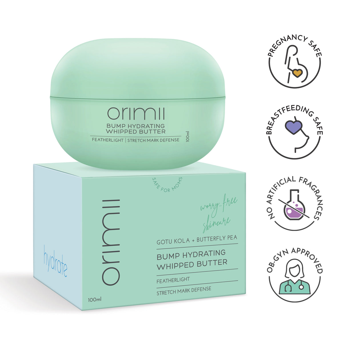 Orimii Bump Hydrating Body Butter for Reducing Stretch Marks - Pregnancy Safe (100gm)