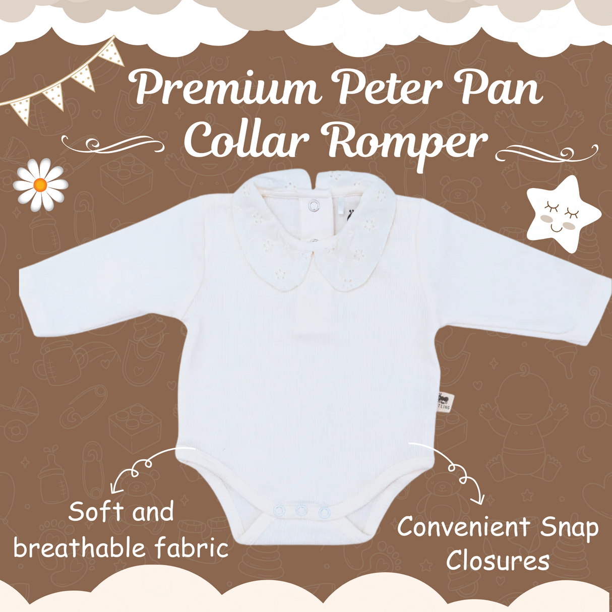 Premium Peter Pan Collar Unisex Cotton Rompers - Ecru