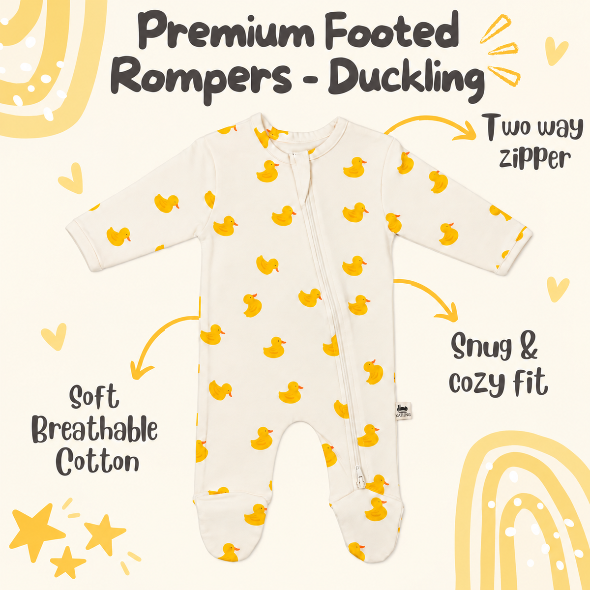 Premium Footed Rompers - Duckling