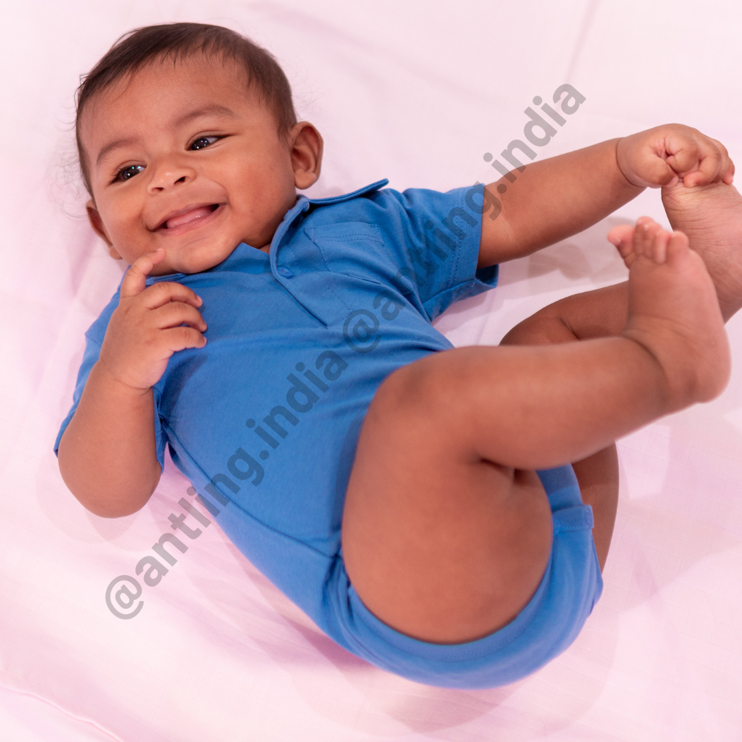 Premium Smooth Collar Unisex Cotton Rompers - Deep Blue