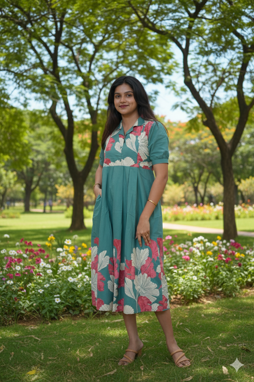 Frock-Aquamarine Maternity Feeding Dress