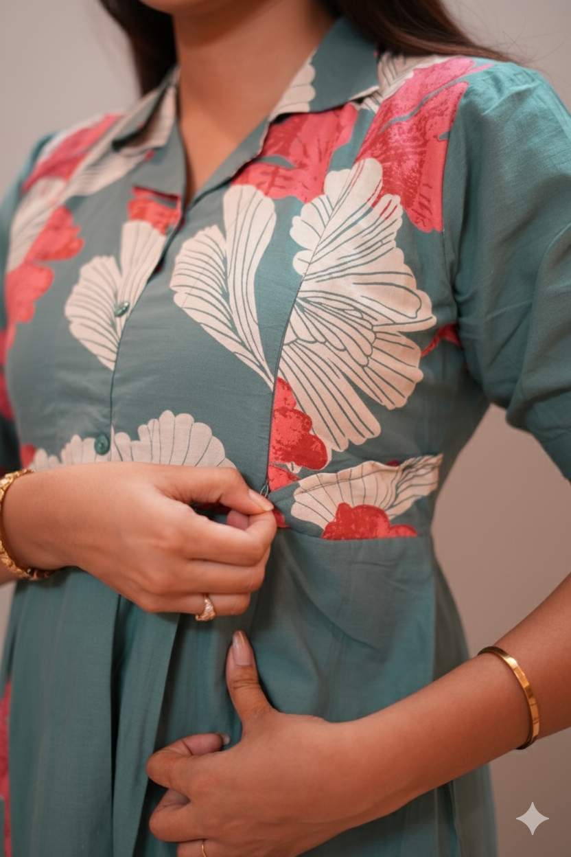 Frock-Aquamarine Maternity Feeding Dress