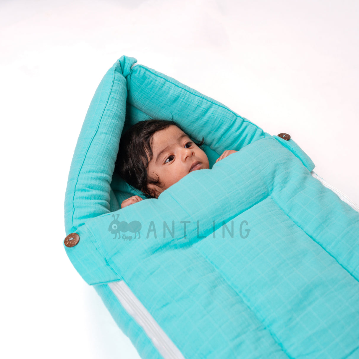 SoftNest - Premium Muslin Baby Nest cum Bed Set - Cyan