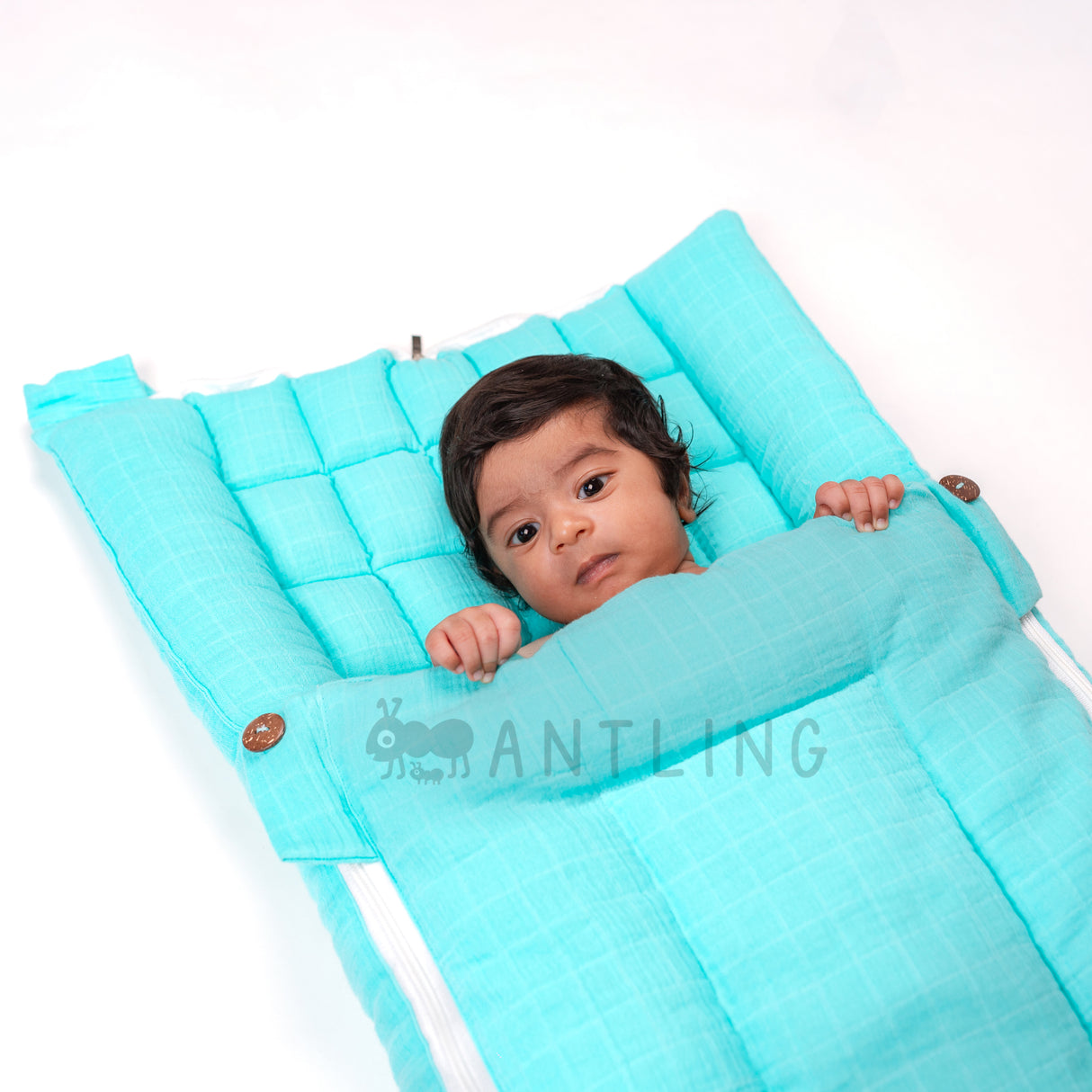SoftNest - Premium Muslin Baby Nest cum Bed Set - Cyan