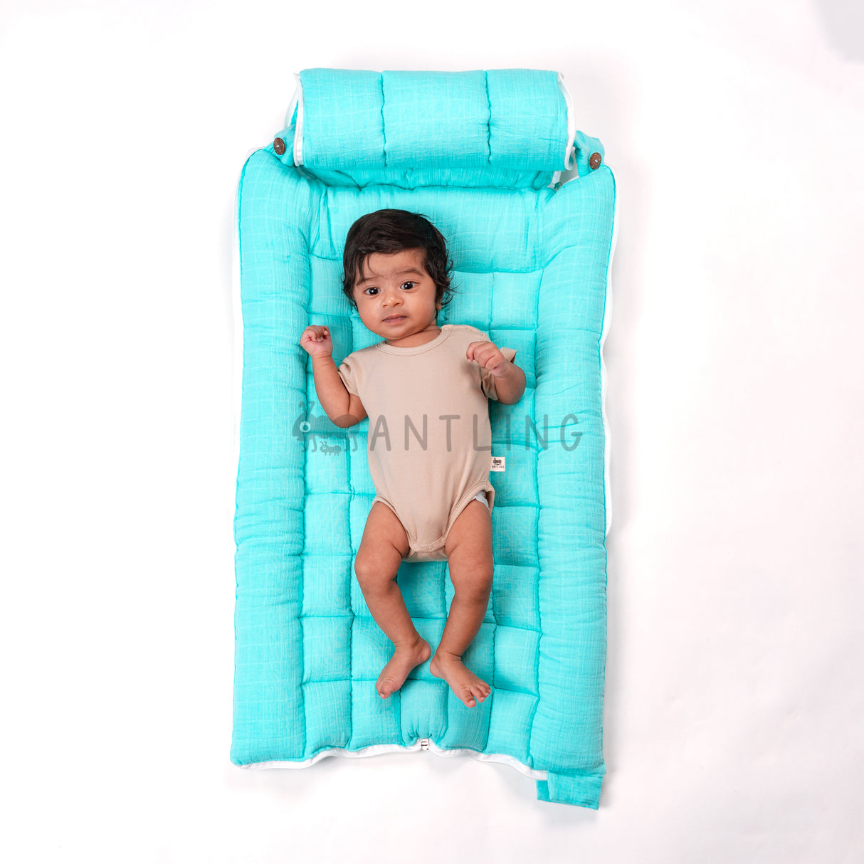 SoftNest - Premium Muslin Baby Nest cum Bed Set - Cyan