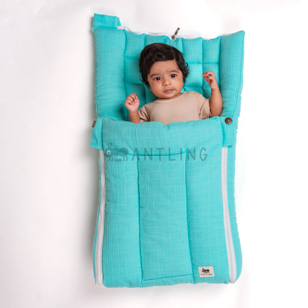 SoftNest - Premium Muslin Baby Nest cum Bed Set - Cyan