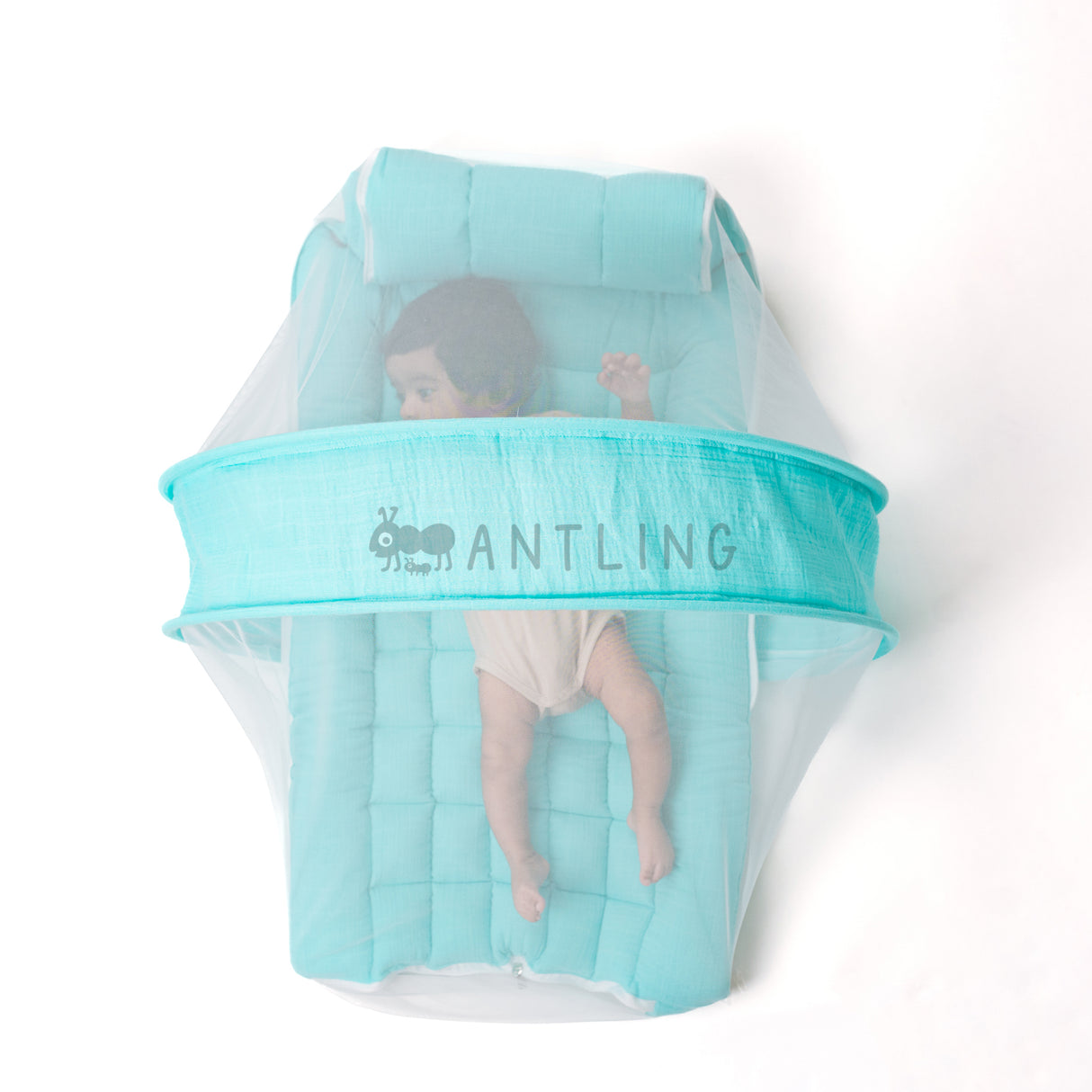 SoftNest - Premium Muslin Baby Nest cum Bed Set - Cyan