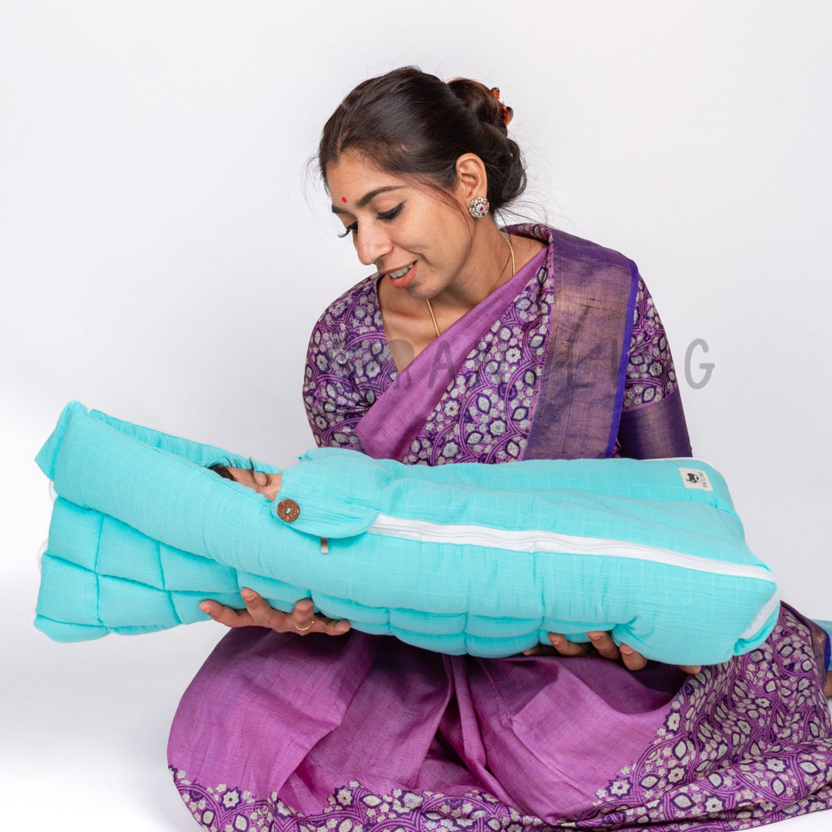 SoftNest - Premium Muslin Baby Nest cum Bed Set - Cyan