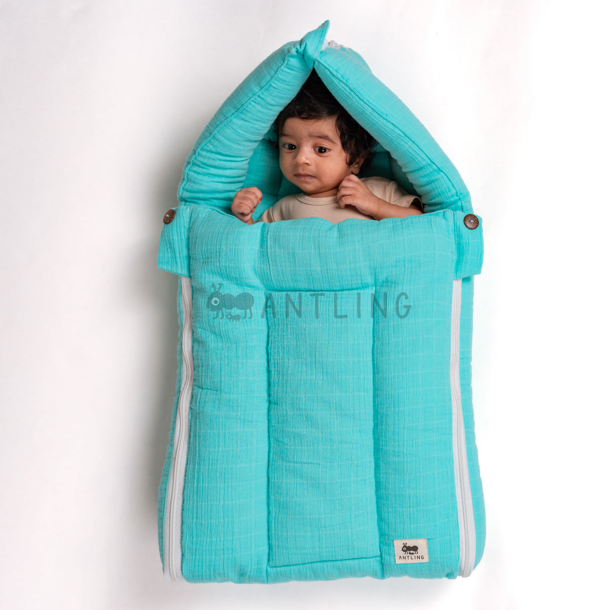 SoftNest - Premium Muslin Baby Nest cum Bed Set - Cyan