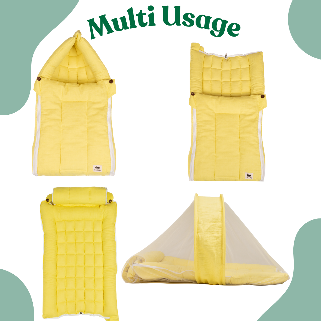 SoftNest - Premium Muslin Baby Nest cum Bed Set - Yellow