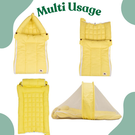 SoftNest - Premium Muslin Baby Nest cum Bed Set - Yellow