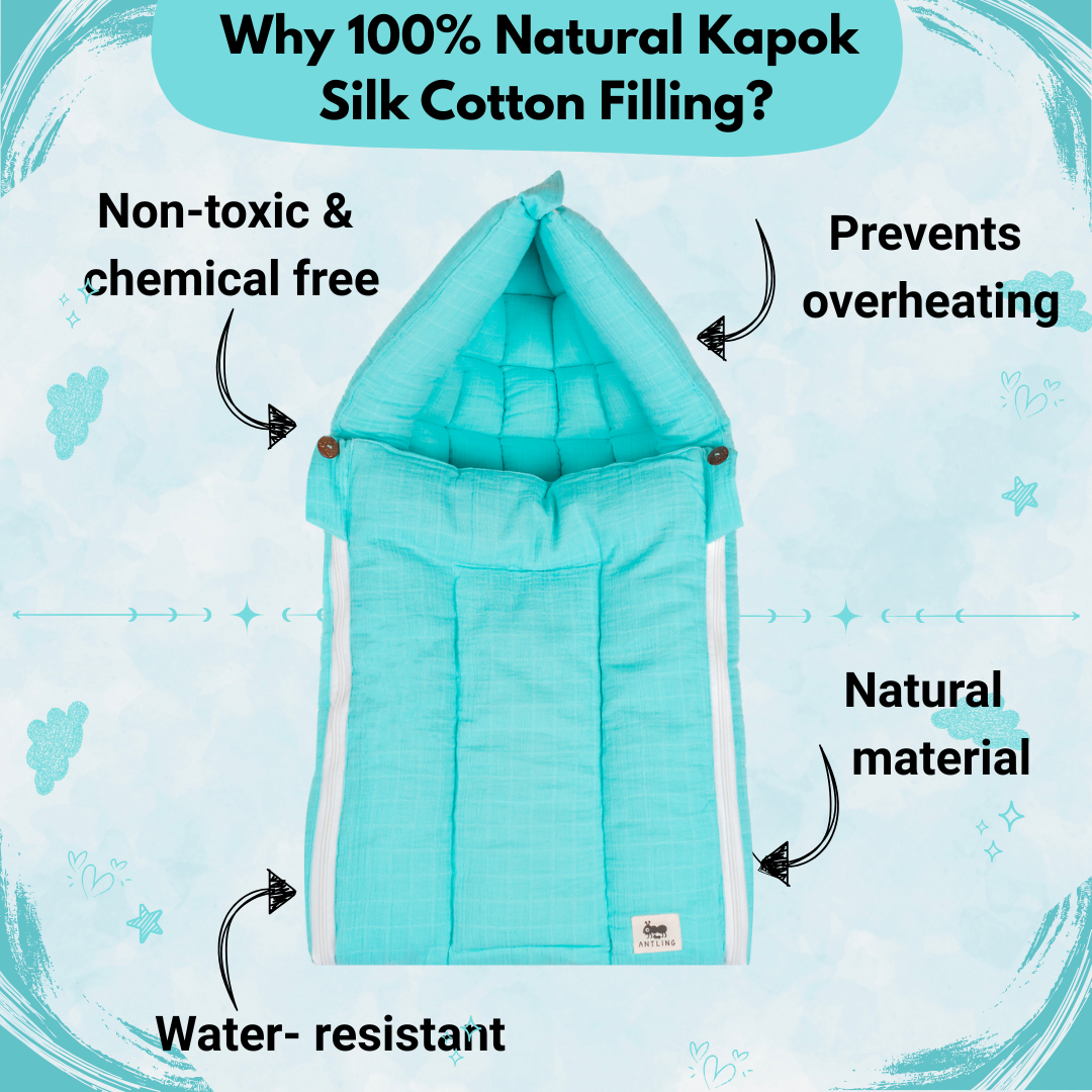 SoftNest - Premium Muslin Baby Nest cum Bed Set - Cyan