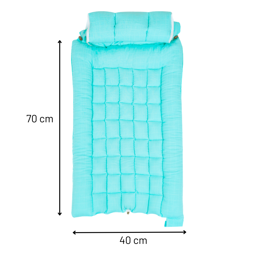 SoftNest - Premium Muslin Baby Nest cum Bed Set - Cyan