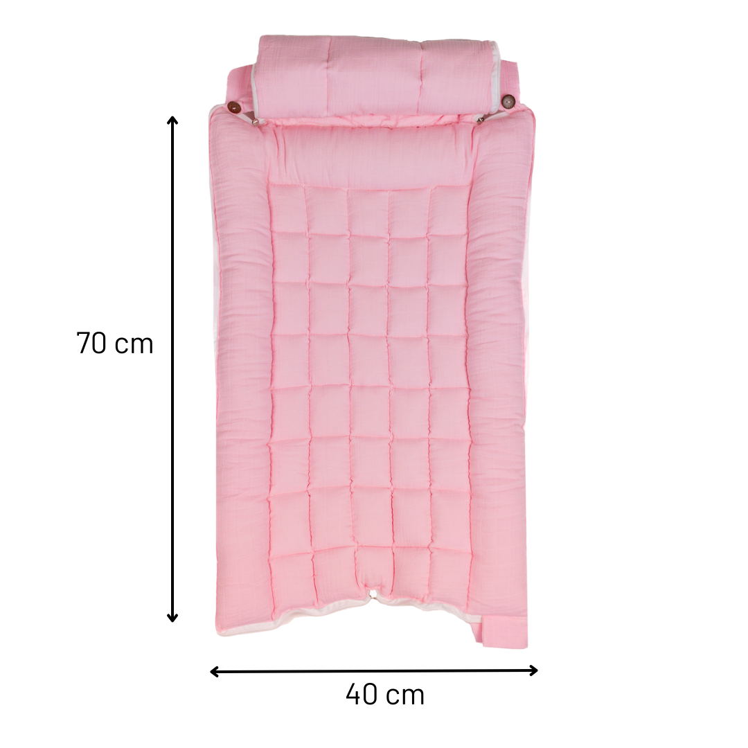 SoftNest - Premium Muslin Baby Nest cum Bed Set - Pink