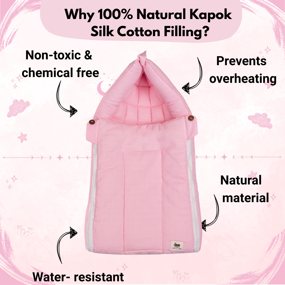 SoftNest - Premium Muslin Baby Nest cum Bed Set - Pink